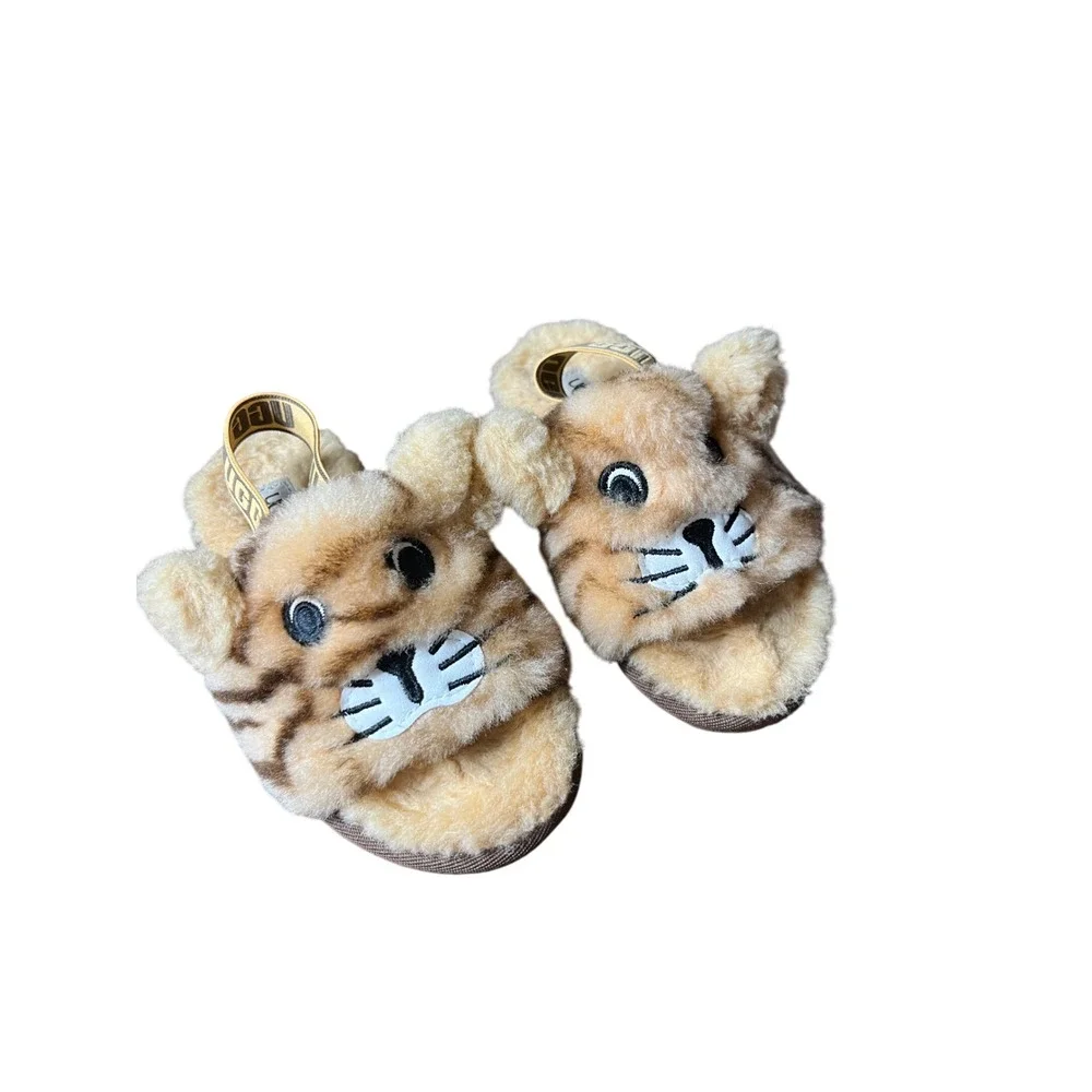 UGG Kids Fluff Yeah Slide Tiger Stuffie Slippers Plush Animal EUC Size 11